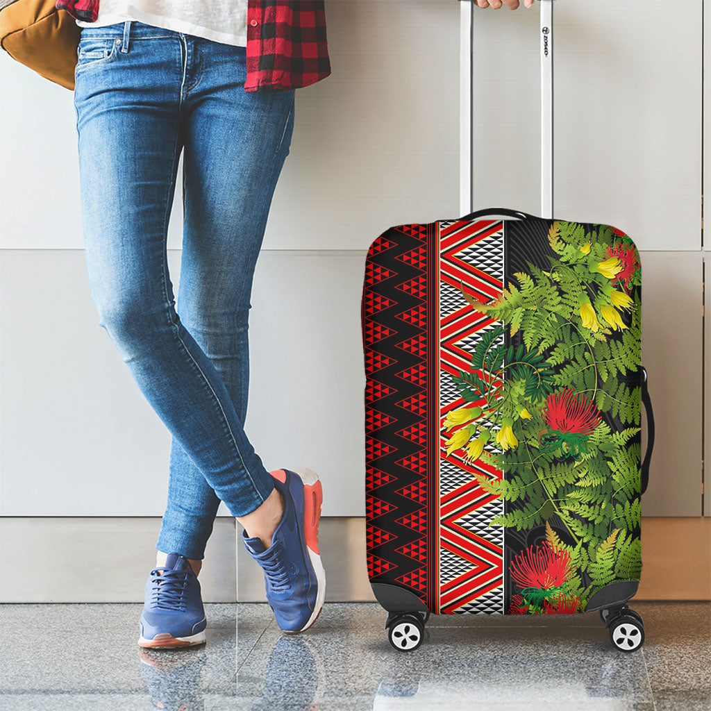 Maori Tukutuku Luggage Cover with Ferns Pohutukawa and Kowhai Tribal Moko Patterns