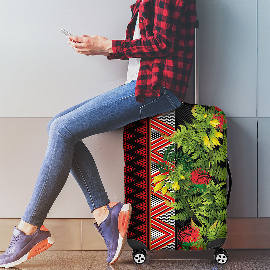 Maori Tukutuku Luggage Cover with Ferns Pohutukawa and Kowhai Tribal Moko Patterns