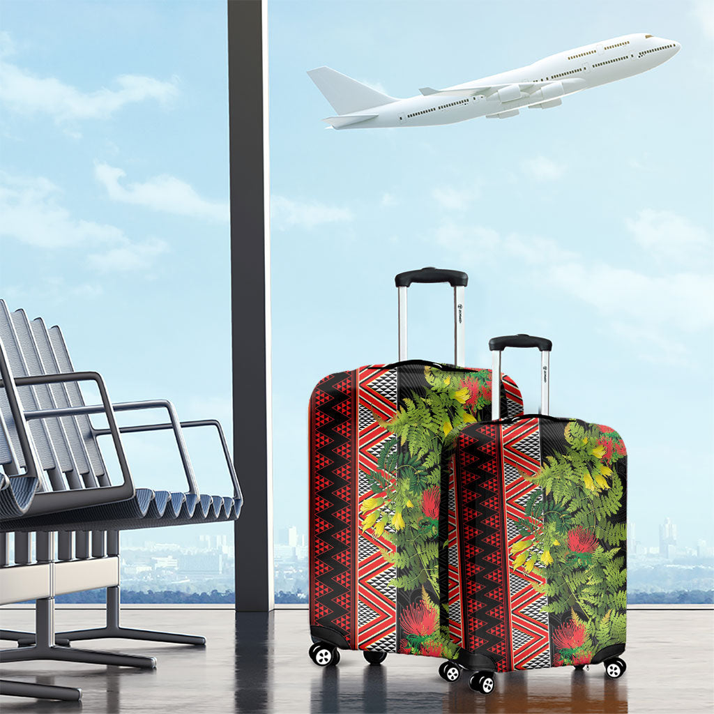 Maori Tukutuku Luggage Cover with Ferns Pohutukawa and Kowhai Tribal Moko Patterns
