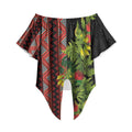 Maori Tukutuku Off Shoulder Wrap Waist Top with Ferns Pohutukawa and Kowhai Tribal Moko Patterns