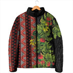 Maori Tukutuku Padded Jacket with Ferns Pohutukawa and Kowhai Tribal Moko Patterns