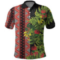 Maori Tukutuku Polo Shirt with Ferns Pohutukawa and Kowhai Tribal Moko Patterns