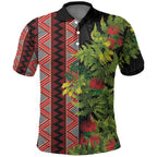 Maori Tukutuku Polo Shirt with Ferns Pohutukawa and Kowhai Tribal Moko Patterns