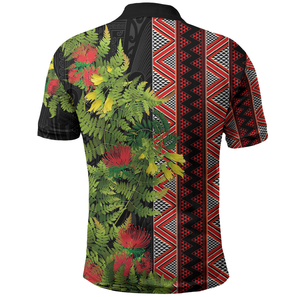 Maori Tukutuku Polo Shirt with Ferns Pohutukawa and Kowhai Tribal Moko Patterns