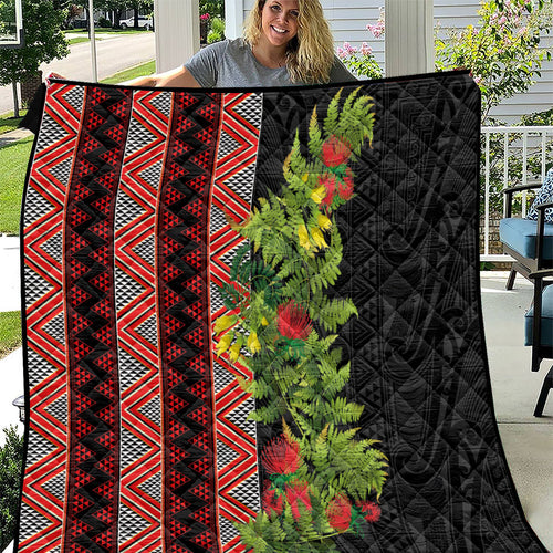 Maori Tukutuku Quilt with Ferns Pohutukawa and Kowhai Tribal Moko Patterns