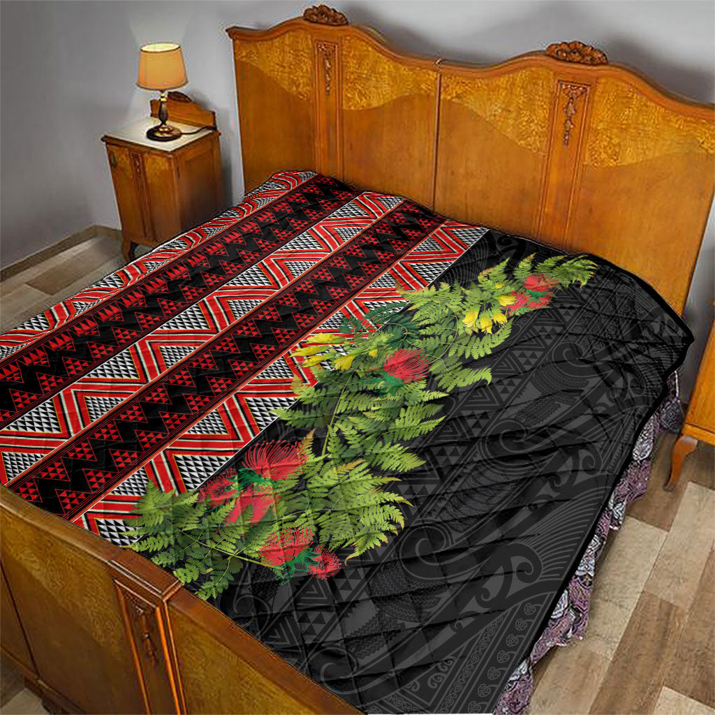 Maori Tukutuku Quilt with Ferns Pohutukawa and Kowhai Tribal Moko Patterns