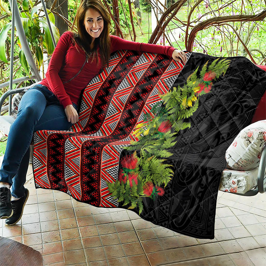 Maori Tukutuku Quilt with Ferns Pohutukawa and Kowhai Tribal Moko Patterns