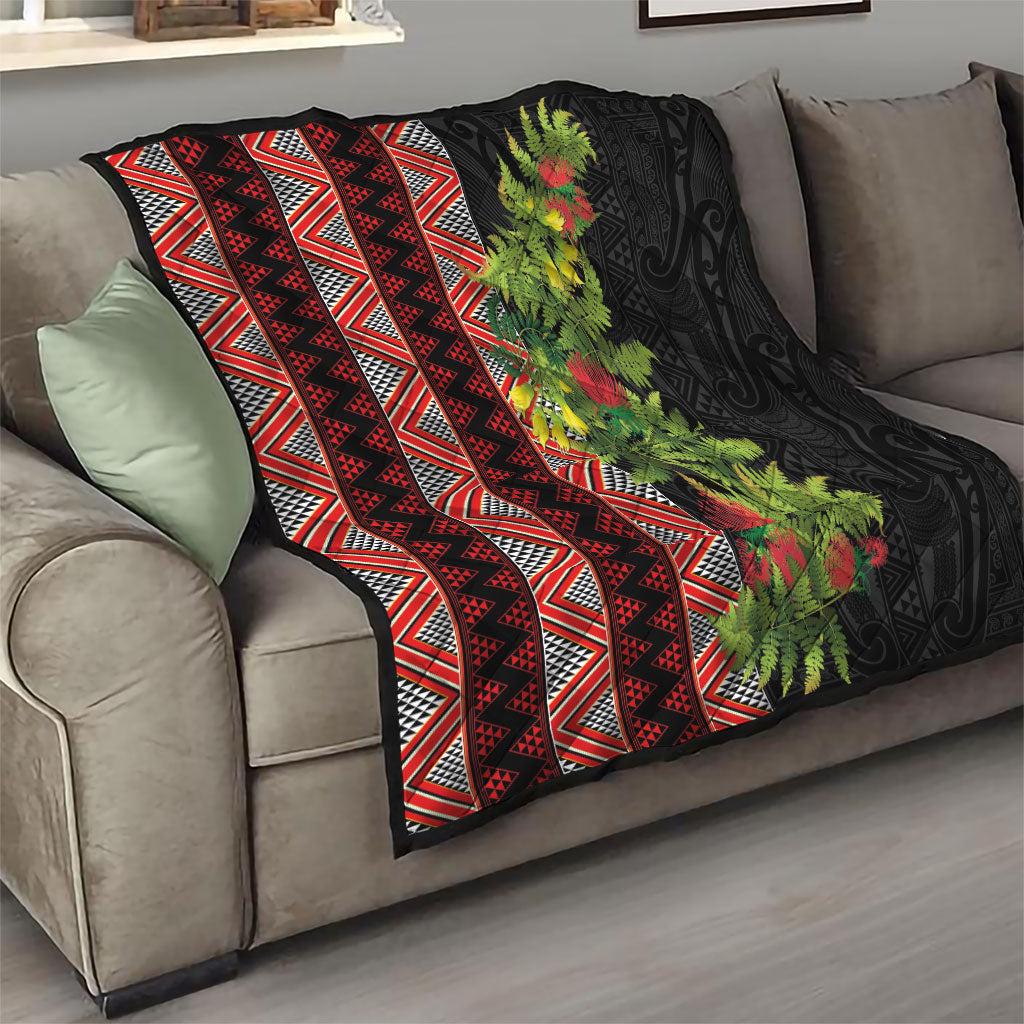 Maori Tukutuku Quilt with Ferns Pohutukawa and Kowhai Tribal Moko Patterns