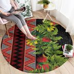 Maori Tukutuku Round Carpet with Ferns Pohutukawa and Kowhai Tribal Moko Patterns