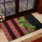 Maori Tukutuku Rubber Doormat with Ferns Pohutukawa and Kowhai Tribal Moko Patterns