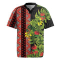 Maori Tukutuku Rugby Jersey with Ferns Pohutukawa and Kowhai Tribal Moko Patterns
