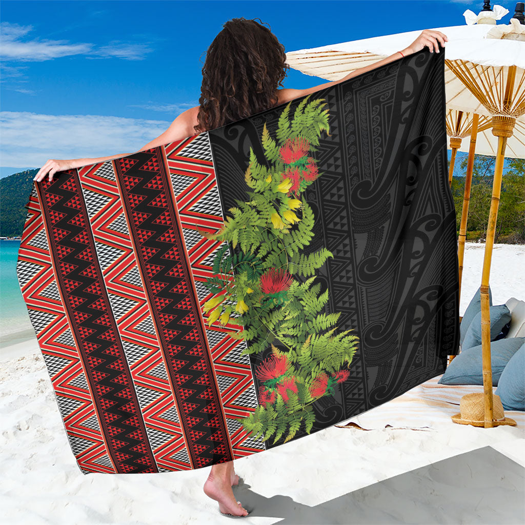 Maori Tukutuku Sarong with Ferns Pohutukawa and Kowhai Tribal Moko Patterns