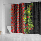Maori Tukutuku Shower Curtain with Ferns Pohutukawa and Kowhai Tribal Moko Patterns