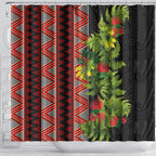 Maori Tukutuku Shower Curtain with Ferns Pohutukawa and Kowhai Tribal Moko Patterns