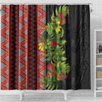 Maori Tukutuku Shower Curtain with Ferns Pohutukawa and Kowhai Tribal Moko Patterns