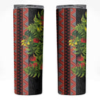 Maori Tukutuku Skinny Tumbler with Ferns Pohutukawa and Kowhai Tribal Moko Patterns