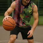 Maori Tukutuku Sleeveless Hoodie with Ferns Pohutukawa and Kowhai Tribal Moko Patterns