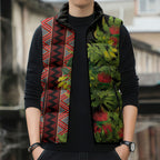 Maori Tukutuku Sleeveless Puffer Jacket with Ferns Pohutukawa and Kowhai Tribal Moko Patterns