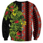 Maori Tukutuku Sweatshirt with Ferns Pohutukawa and Kowhai Tribal Moko Patterns