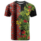 Maori Tukutuku T Shirt with Ferns Pohutukawa and Kowhai Tribal Moko Patterns