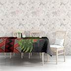 Maori Tukutuku Tablecloth with Ferns Pohutukawa and Kowhai Tribal Moko Patterns