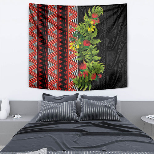 Maori Tukutuku Tapestry with Ferns Pohutukawa and Kowhai Tribal Moko Patterns