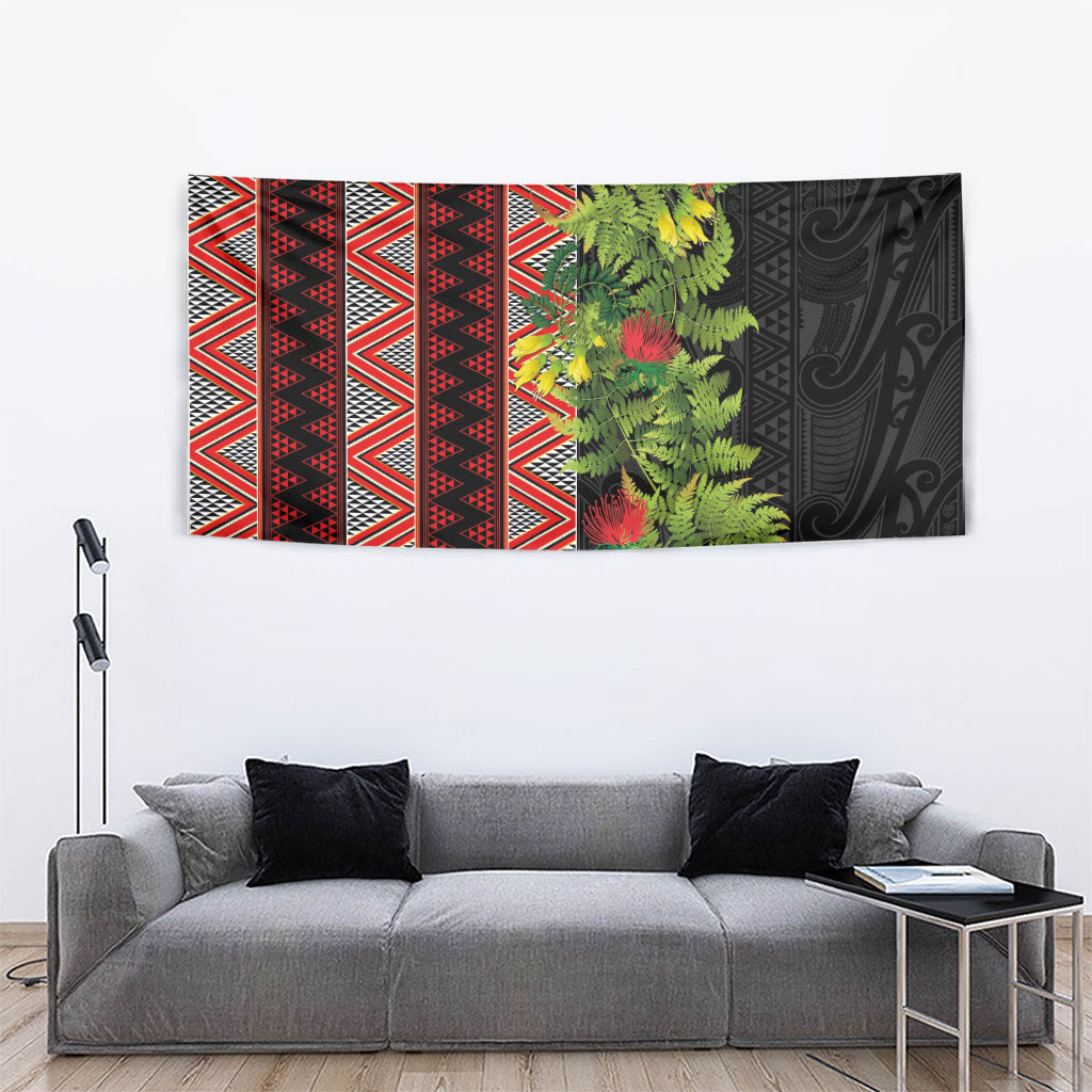 Maori Tukutuku Tapestry with Ferns Pohutukawa and Kowhai Tribal Moko Patterns
