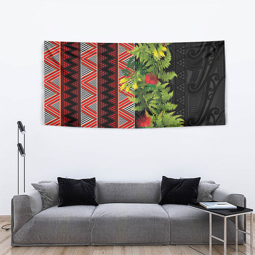 Maori Tukutuku Tapestry with Ferns Pohutukawa and Kowhai Tribal Moko Patterns