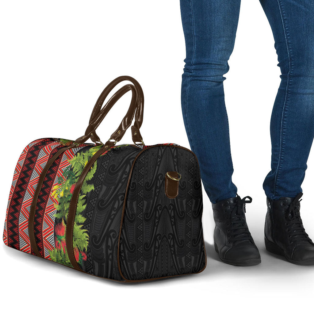 Maori Tukutuku Travel Bag with Ferns Pohutukawa and Kowhai Tribal Moko Patterns