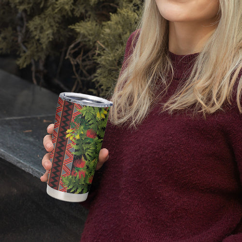 Maori Tukutuku Tumbler Cup with Ferns Pohutukawa and Kowhai Tribal Moko Patterns