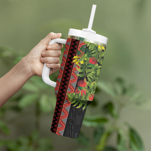 Maori Tukutuku Tumbler With Handle with Ferns Pohutukawa and Kowhai Tribal Moko Patterns
