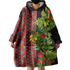 Maori Tukutuku Wearable Blanket Hoodie with Ferns Pohutukawa and Kowhai Tribal Moko Patterns