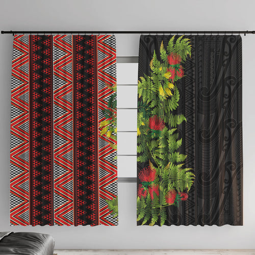 Maori Tukutuku Window Curtain with Ferns Pohutukawa and Kowhai Tribal Moko Patterns