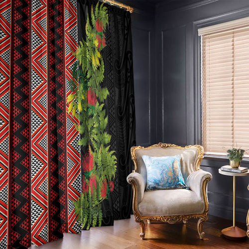 Maori Tukutuku Window Curtain with Ferns Pohutukawa and Kowhai Tribal Moko Patterns