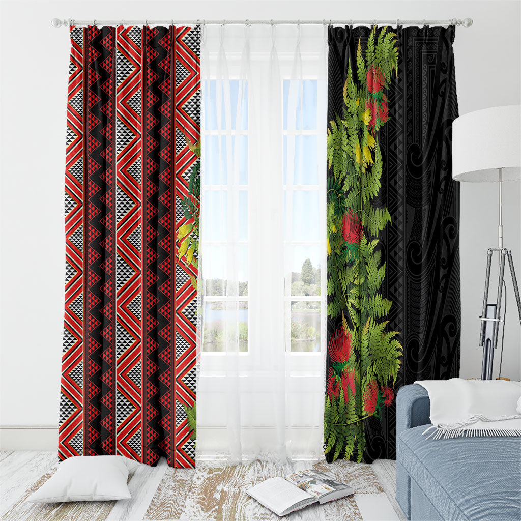 Maori Tukutuku Window Curtain with Ferns Pohutukawa and Kowhai Tribal Moko Patterns