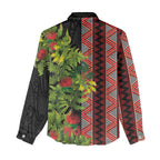 Maori Tukutuku Women Casual Shirt with Ferns Pohutukawa and Kowhai Tribal Moko Patterns