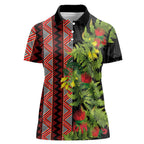 Maori Tukutuku Women Polo Shirt with Ferns Pohutukawa and Kowhai Tribal Moko Patterns