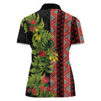 Maori Tukutuku Women Polo Shirt with Ferns Pohutukawa and Kowhai Tribal Moko Patterns