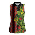 Maori Tukutuku Women Sleeveless Polo Shirt with Ferns Pohutukawa and Kowhai Tribal Moko Patterns