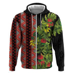 Maori Tukutuku Zip Hoodie with Ferns Pohutukawa and Kowhai Tribal Moko Patterns