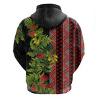 Maori Tukutuku Zip Hoodie with Ferns Pohutukawa and Kowhai Tribal Moko Patterns