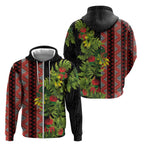 Maori Tukutuku Zip Hoodie with Ferns Pohutukawa and Kowhai Tribal Moko Patterns