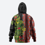Maori Tukutuku Zip Hoodie with Ferns Pohutukawa and Kowhai Tribal Moko Patterns
