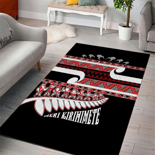 New Zealand Christmas Area Rug Funny Santa Claus Haka Dance with Tukutuku
