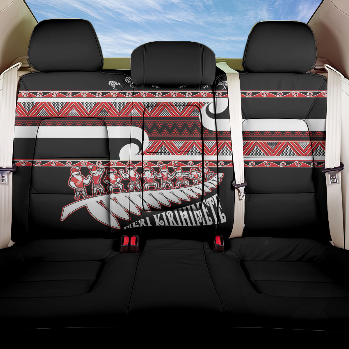New Zealand Christmas Back Car Seat Cover Funny Santa Claus Haka Dance with Tukutuku