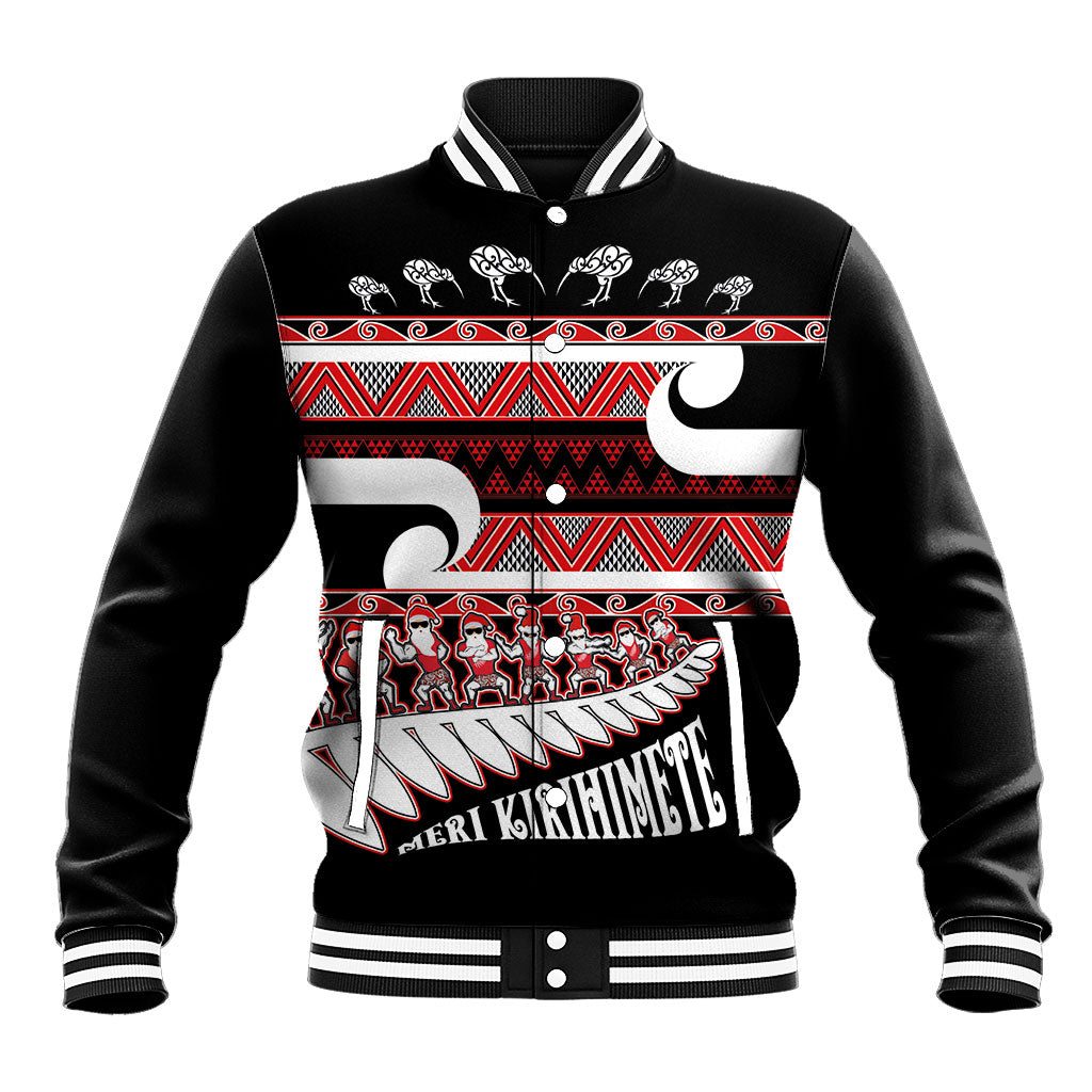 New Zealand Christmas Baseball Jacket Funny Santa Claus Haka Dance with Tukutuku