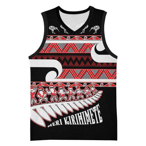 New Zealand Christmas Basketball Jersey Funny Santa Claus Haka Dance with Tukutuku
