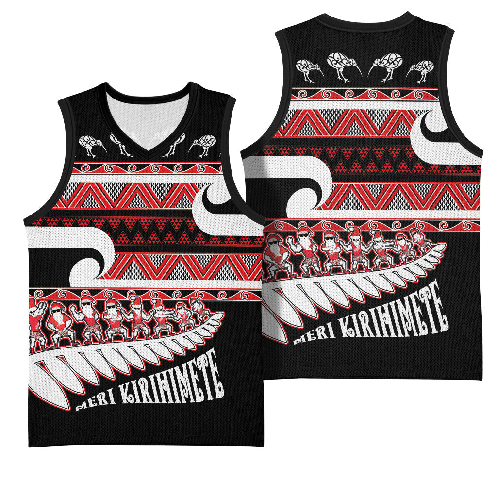 New Zealand Christmas Basketball Jersey Funny Santa Claus Haka Dance with Tukutuku