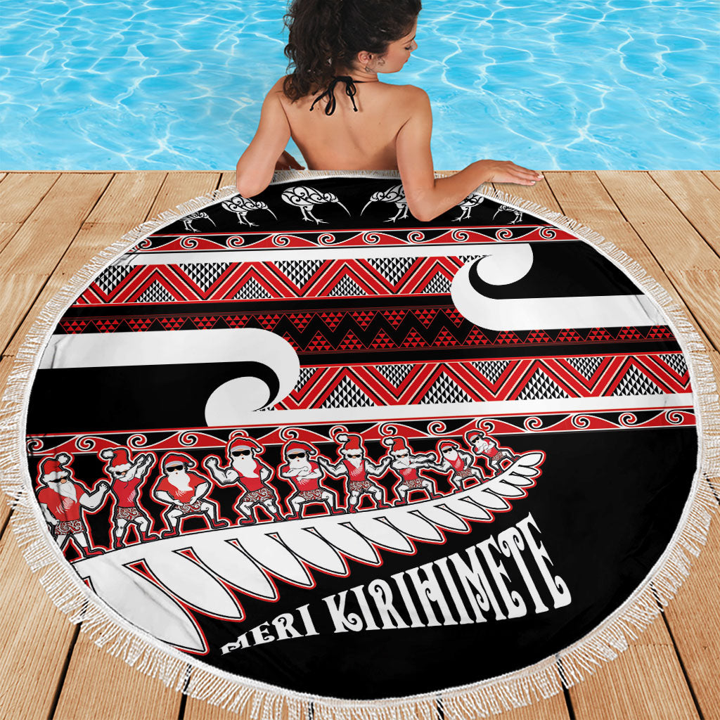 New Zealand Christmas Beach Blanket Funny Santa Claus Haka Dance with Tukutuku