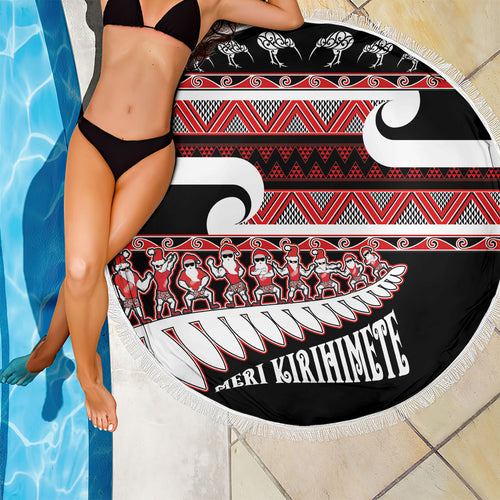 New Zealand Christmas Beach Blanket Funny Santa Claus Haka Dance with Tukutuku